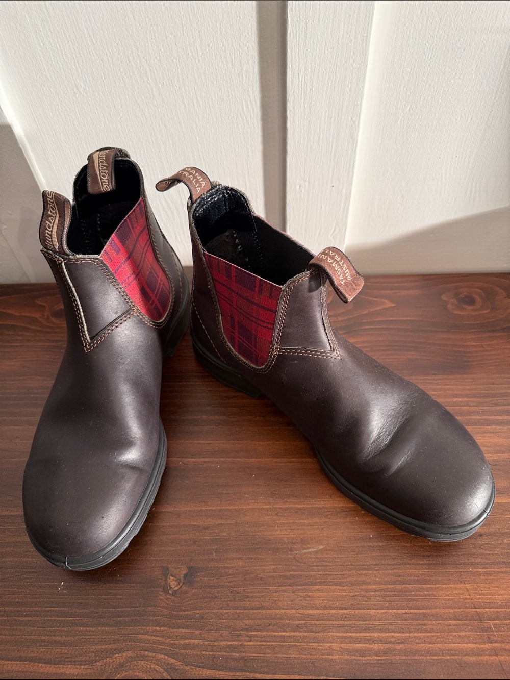 Blundstone Brown Leather Chelsea Boots Red Plaid Elastic Men’s US 8 Australia